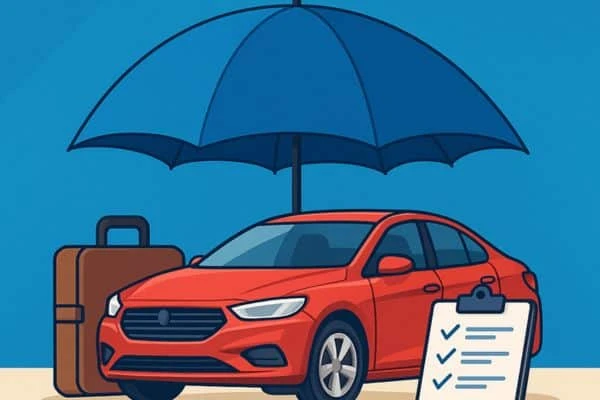 Seguro Auto em 2025 Carro vermelho debaixo de um guarda-sol