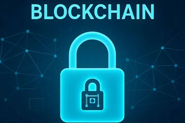 Inovações em TecnologiaIlustração conceitual da tecnologia blockchain com destaque para segurança digital