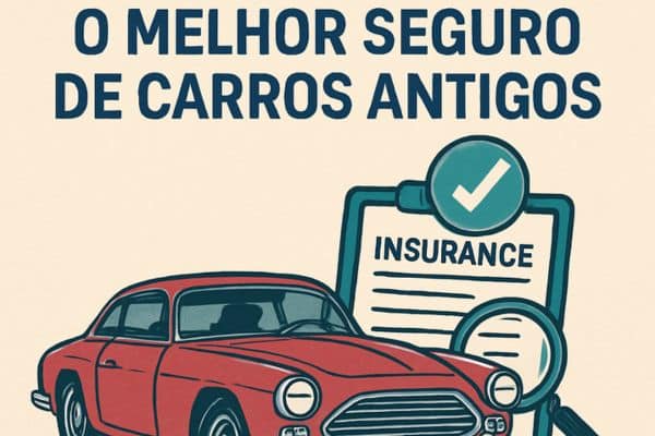 Ilustração de seguro para carros antigos com documentos e selo de proteção