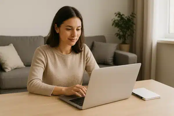 renda-extra-online-em-2025Mulher trabalhando online no notebook para ter renda extra em 2025