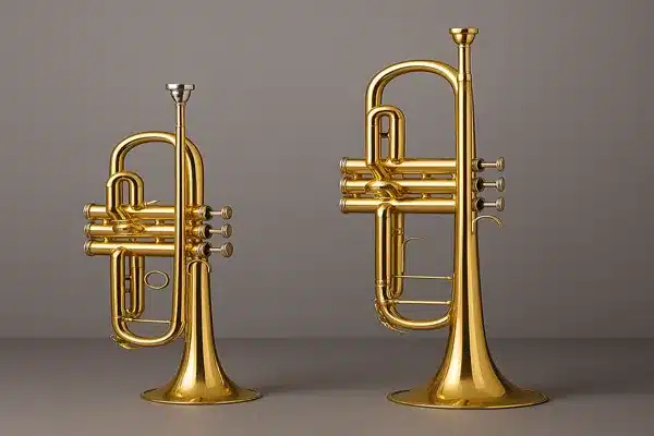TrompeteTrompete piston ao lado de outro modelo de trompete para comparação visual