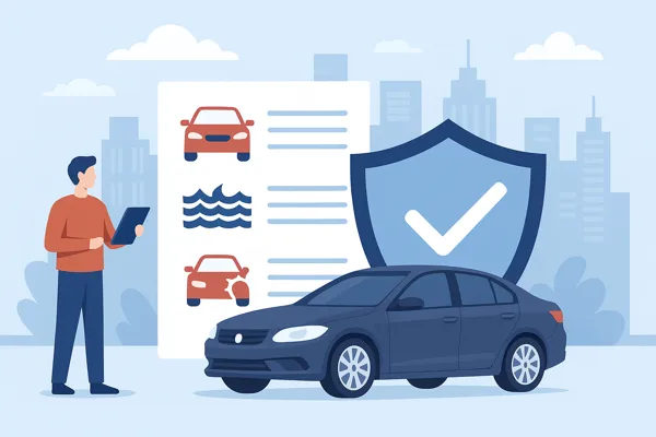seguro-auto-para-motoristas-de-aplicativoCarro moderno em uma avenida urbana ao lado de ícone de proteção representado por um escudo