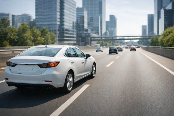 seguro automático via GPS em 2026 com carro moderno trafegando em via urbana monitorada por tecnologia de rastreamento