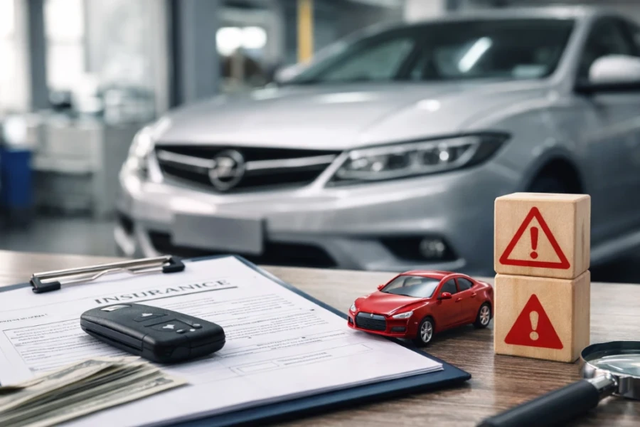 Veículo em bom estado com documentos de seguro e chave do carro, representando análise da franquia do seguro de carro aumentou na renovação em 2026