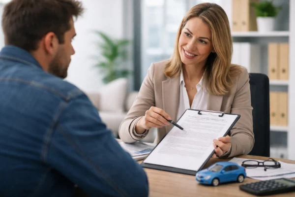 corretora explicando seguro de carro e reajuste de preços em 2026