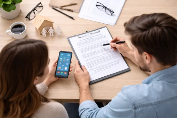 Seguro de vida vale a pena em 2026: casal analisando contrato e planejamento financeiro