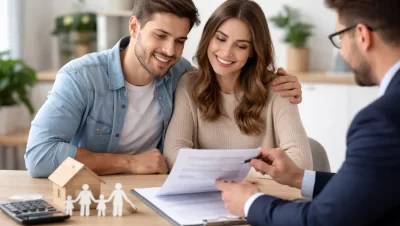Seguro de vida vale a pena em 2026: casal analisando contrato com consultor financeiro