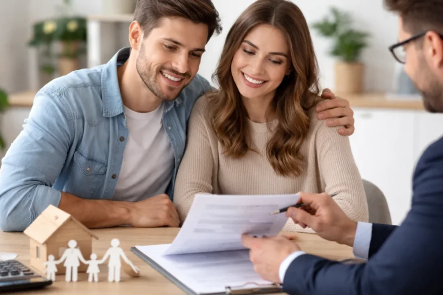 Seguro de vida vale a pena em 2026: casal analisando contrato com consultor financeiro