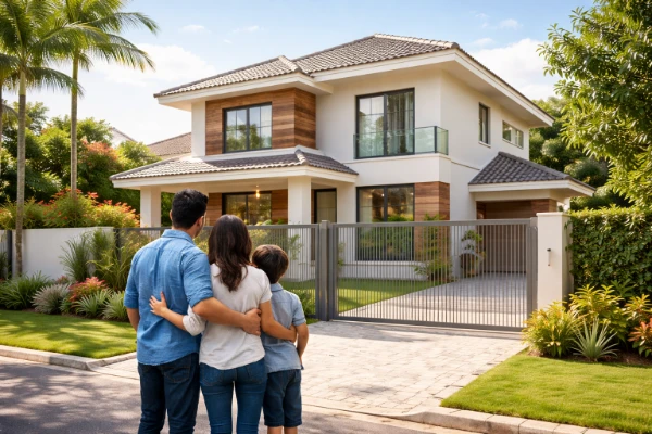Casa de família protegida com seguro residencial em 2026 em bairro residencial