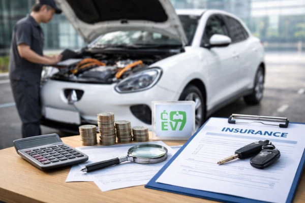 mecanico avaliando carro elétrico durante análise de seguro de carro elétrico 2026 em oficina especializada