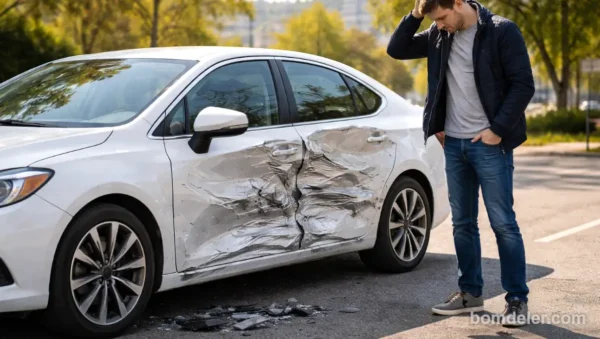 quanto custa bater carro sem seguro em 2026 com carro novo amassado na lateral e dono preocupado