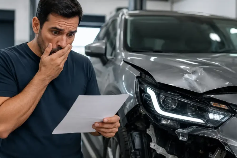 motorista assustado com orçamento de peças automotivas mais caras em 2026 após batida leve