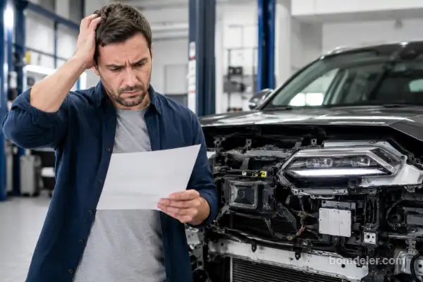 motorista preocupado com peças automotivas mais caras em 2026 após orçamento de oficina