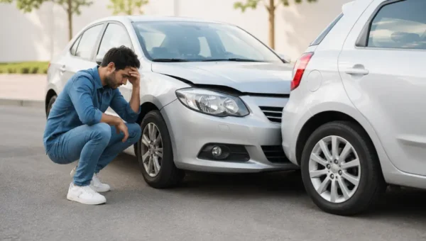 Prejuízo ao bater o carro de outra pessoa em 2026 com motorista analisando os danos da colisão
