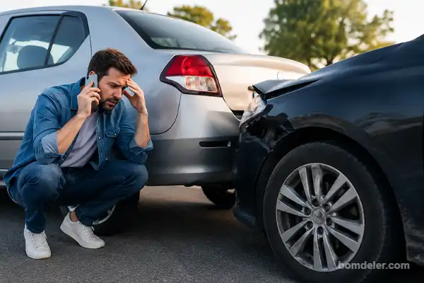 Prejuízo de uma pequena colisão após acidente envolvendo outro veículo com danos na parte frontal dos carros