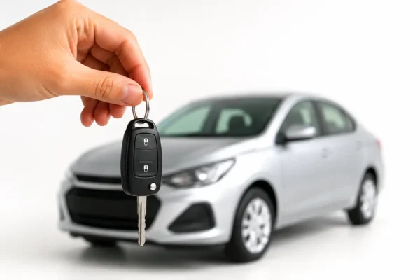 Move Brasil para motorista de aplicativo com mão segurando chave de carro diante de veículo cinza