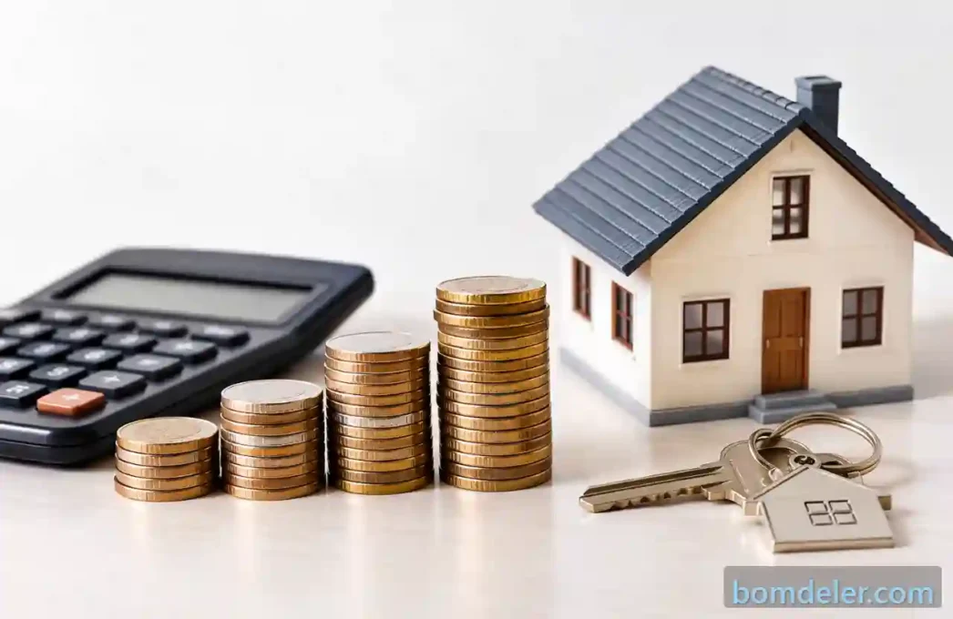 seguro fiança locatícia com calculadora, moedas, casa e chaves representando o custo da garantia