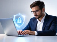 Seguro cyber para empresas com profissional utilizando notebook