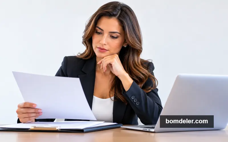 Seguro D&O com executiva analisando documentos para escolher a apólice certa.