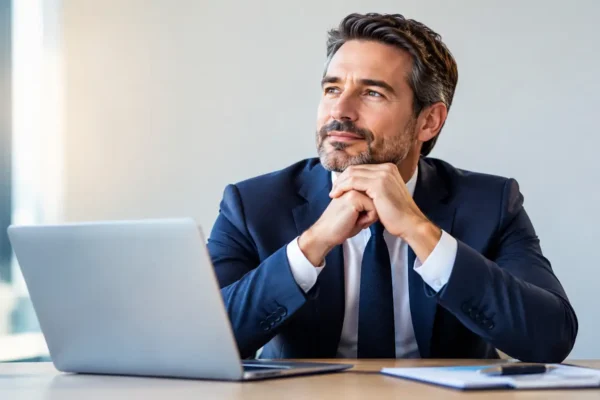 Seguro D&O com executivo em ambiente corporativo analisando proteção para diretores e administradores.